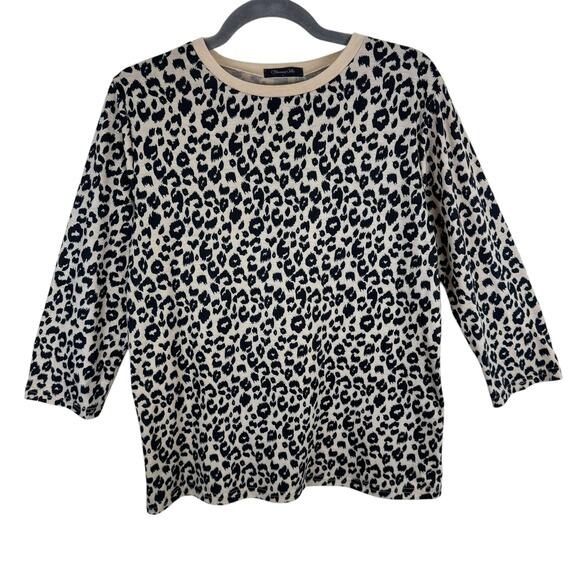 Blooming Jelly Tan Black Leopard Print Lightweight 3/4 Sleeve T-Shirt Size L - Picture 1 of 5